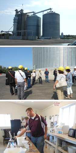 The delegation saw large-scale silos and inspections of non-GM corn delivered by farmers. (CGB Hennepin, Illinois) 